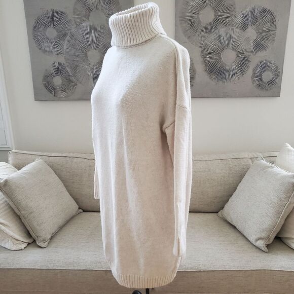 Topshop Turtleneck Sweater Dress Tunic - size 6 in Oat - Picture 9 of 16